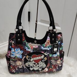 Ed Hardy VIRAL Multicolor Love Kills Skull Design Women's Bag
